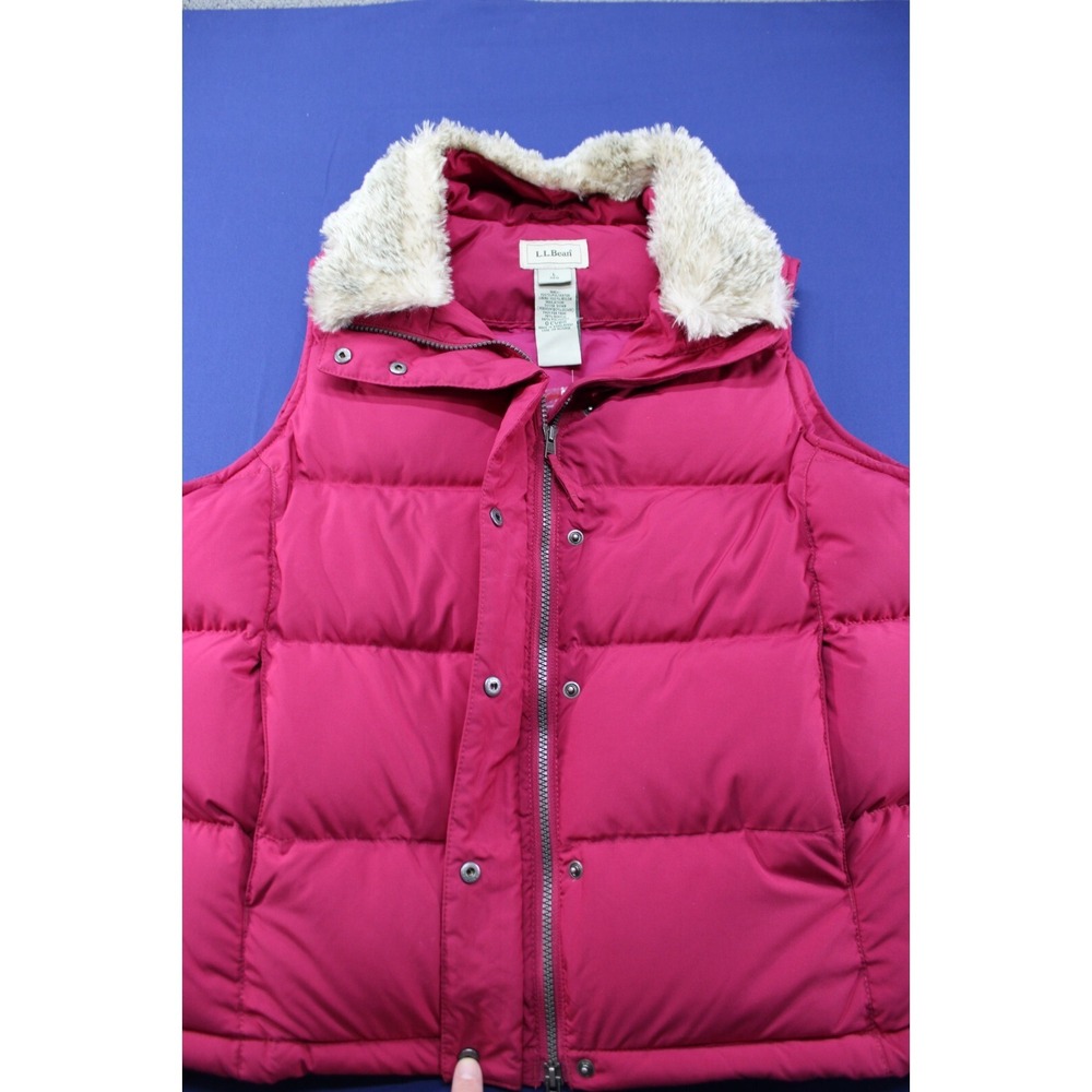 NWOT LL Bean Puffer Vest Goose Down Women Red Size Large NEW Faux Fur